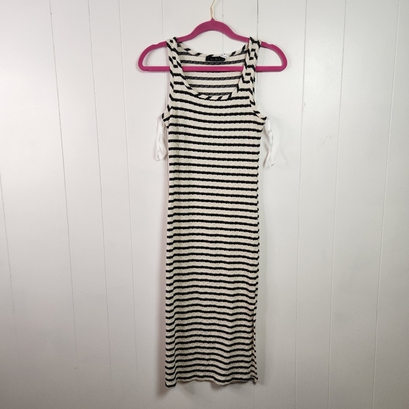 Saints Textured Black White Stripe Maxi Dress Sleeveless Bodycon Womens Sz Small - Picture 2 of 10